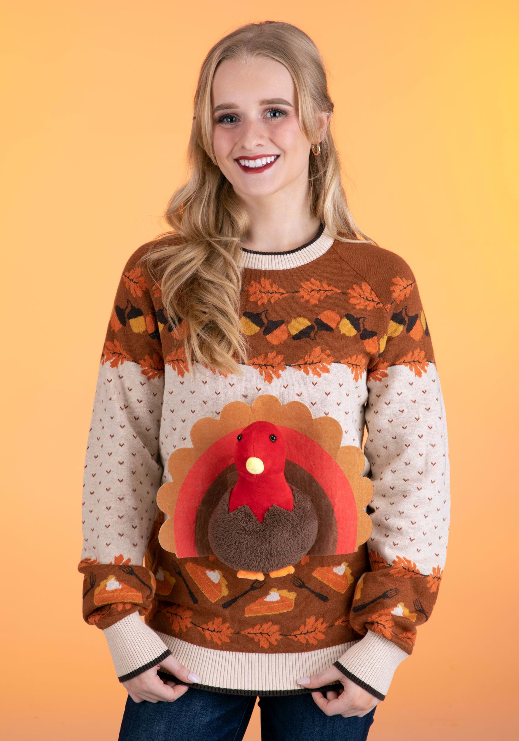 3D Turkey Thanksgiving Adult Ugly Holiday Sweater - Mad Halloween