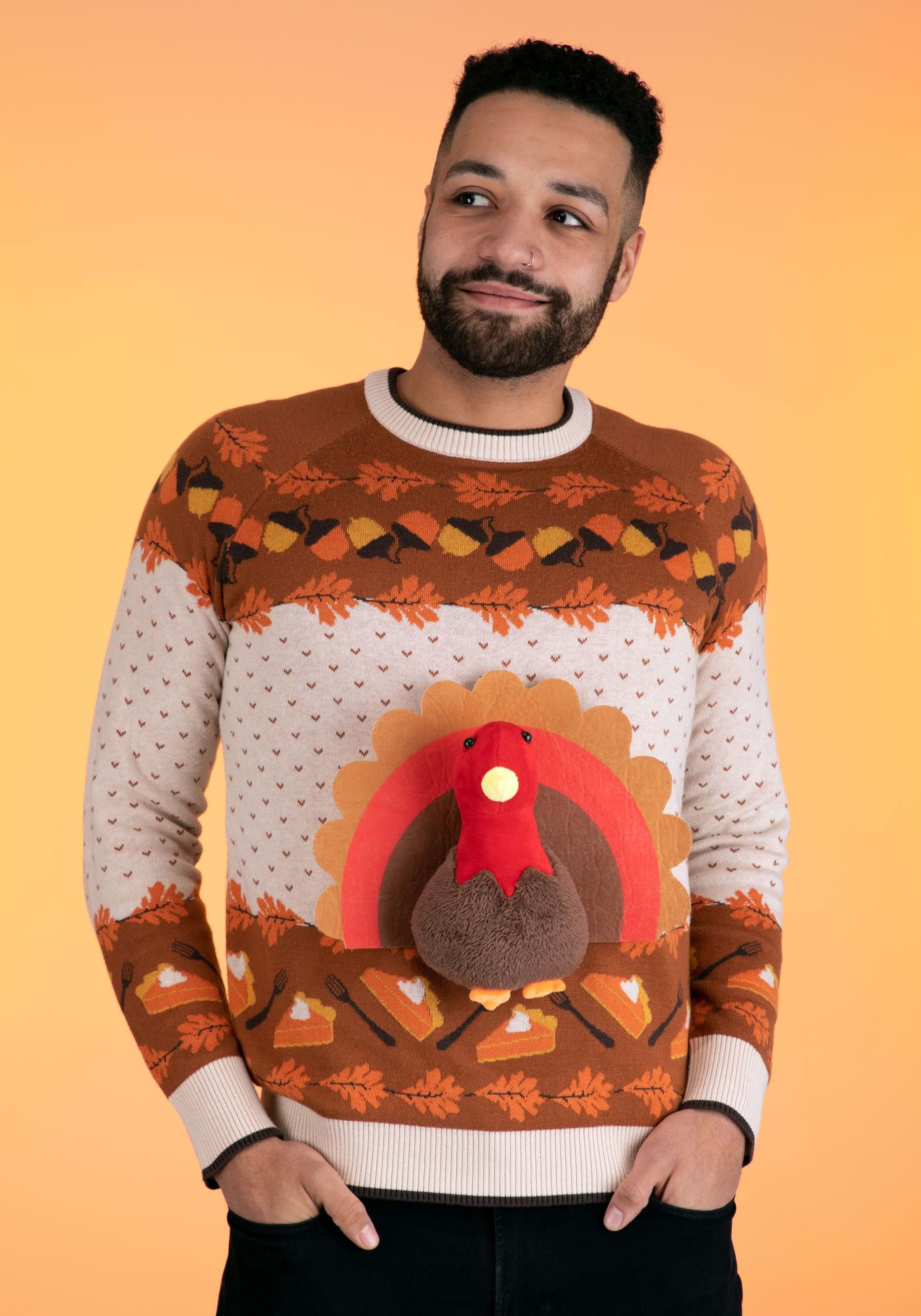 3D Turkey Thanksgiving Adult Ugly Holiday Sweater - Mad Halloween