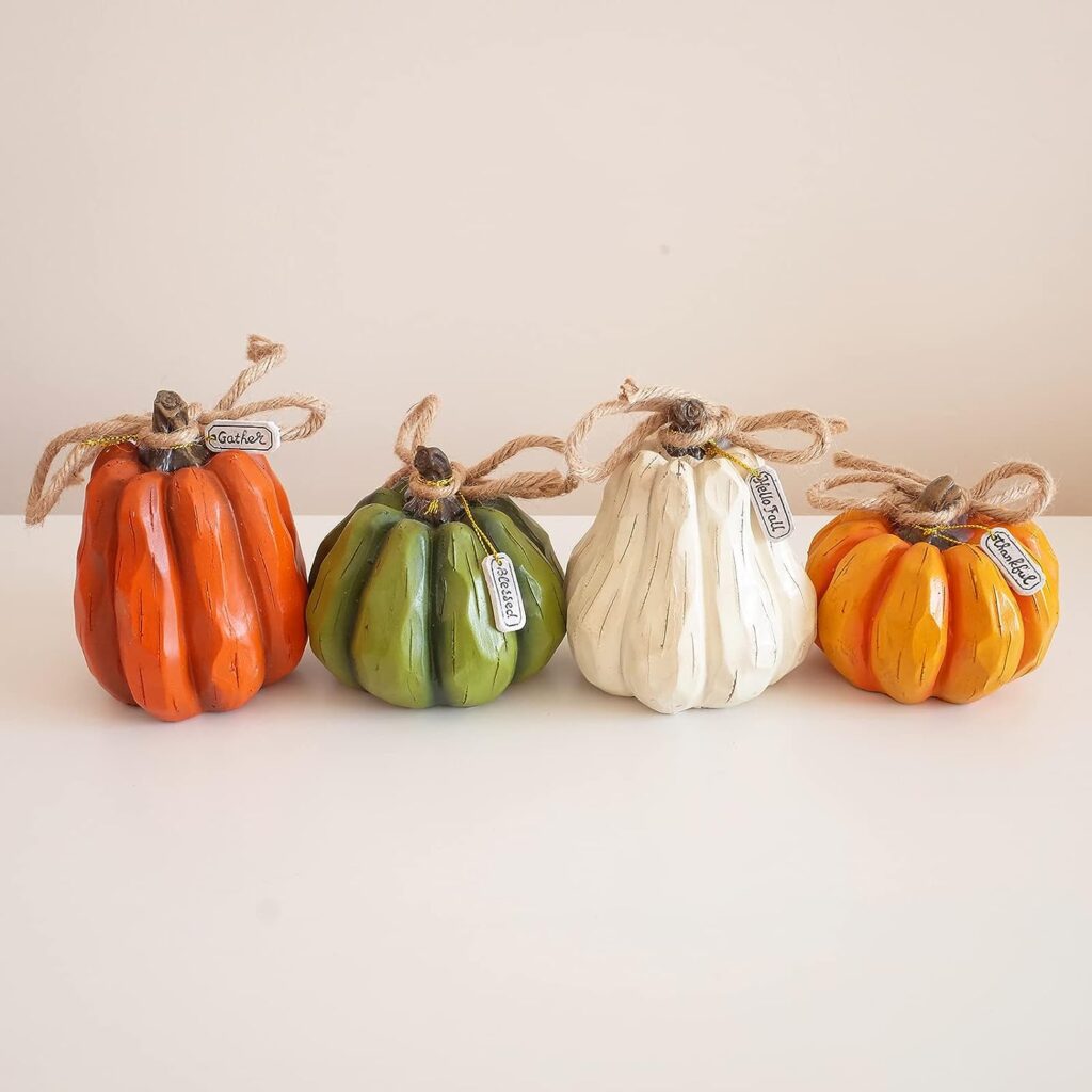 50 Fun Fall Pumpkins on Amazon - Mad Halloween - 4PCS Fall Harvest Pumpkin Figurine Tabletop Decor