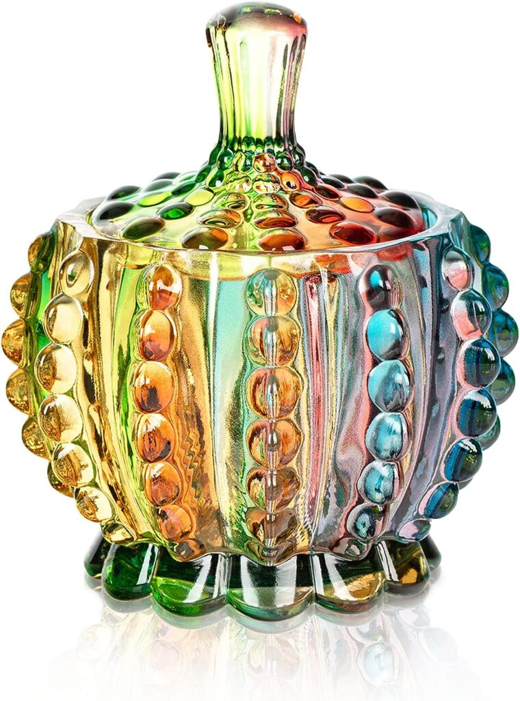 Joeyan 6 oz Fall Pumpkin Inspired Colorful Embossed Glass Jars with Lid - Crystal Glass Candy Dishes - Iridescent Candy Jars Jewelry Box for Wedding, Party, Buffet Decorative
