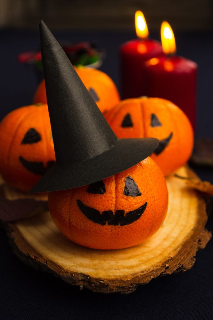 Healthy Halloween Fruit Snacks - Orange Fruit Witches - Mad Halloween
