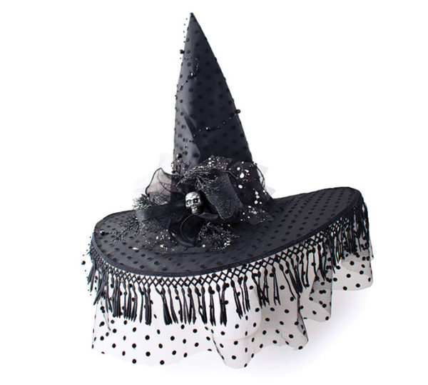 Black Witch Hat With Skull On Brim - Mad Halloween