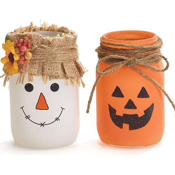 Quart Size Candle Holder/Vase Scarecrow and Jack O'lantern - Mad Halloween