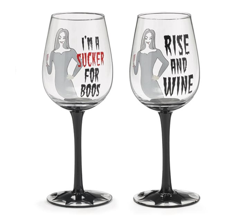 2 Halloween Stemless Wine Glasses ~ "KEEP THE CANDY I'LL TAKE THE WINE " ~ NIB 