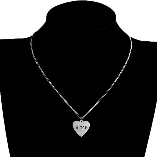 Witch Heart Necklace Silver Engraved - Mad Halloween