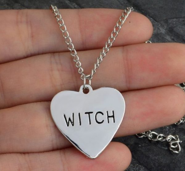 Witch Heart Necklace Silver Engraved - Mad Halloween