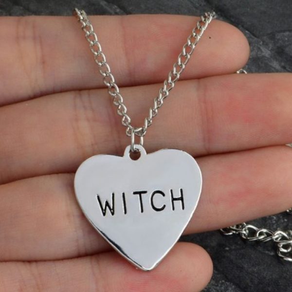 Witch Heart Necklace Silver Engraved - Mad Halloween