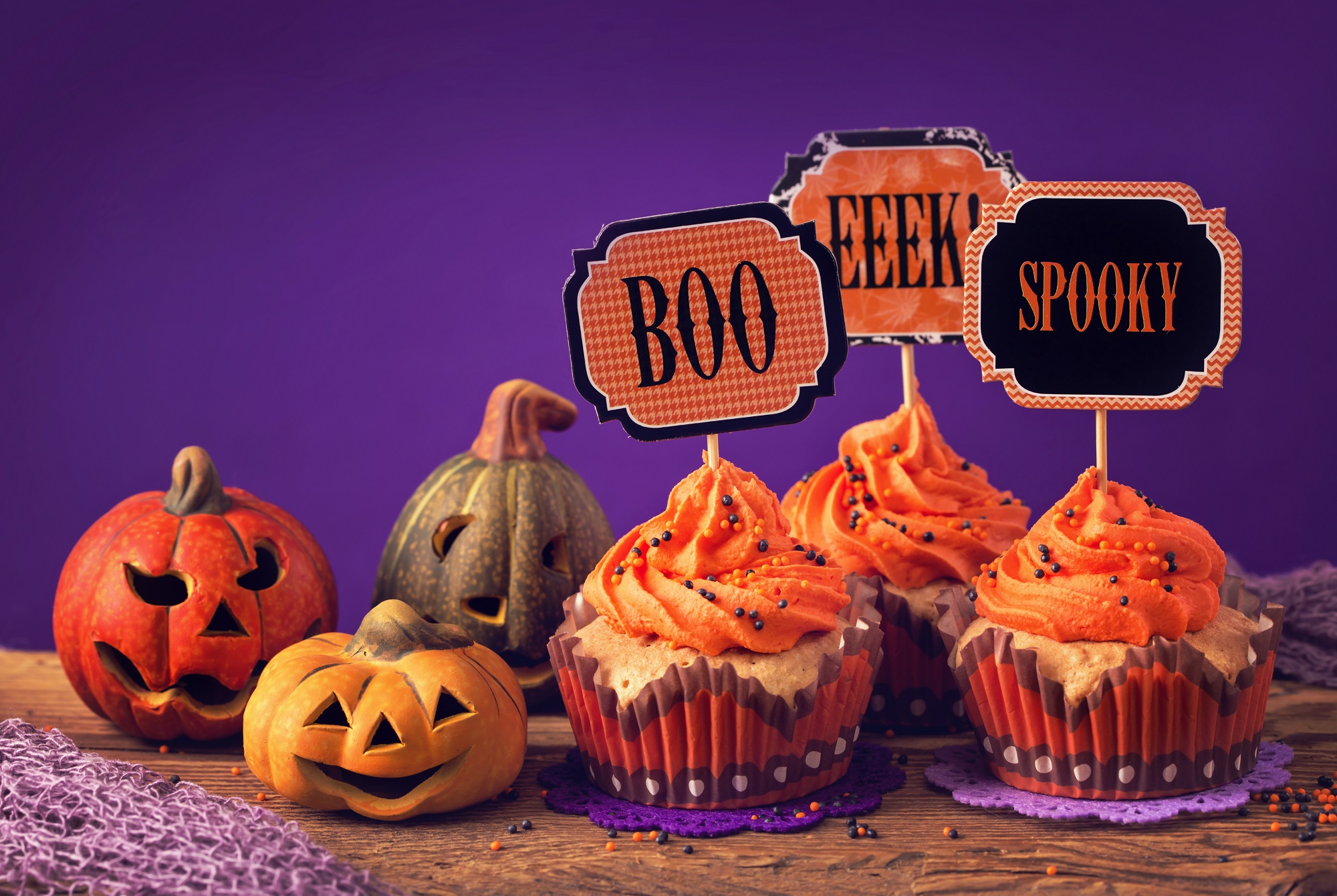 Orange Cupcakes with Halloween Signs