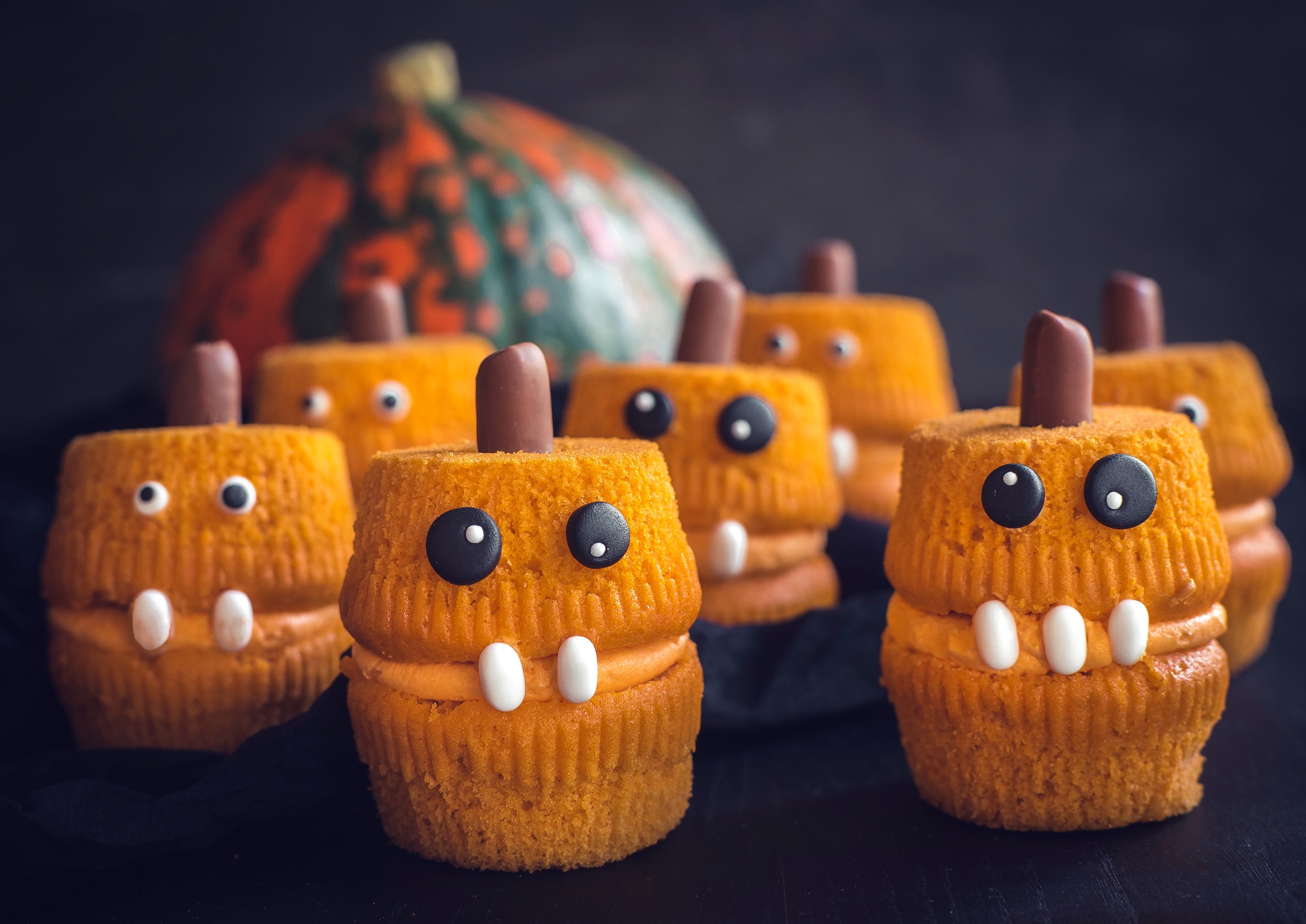 Orange Halloween Monster Cupcakes