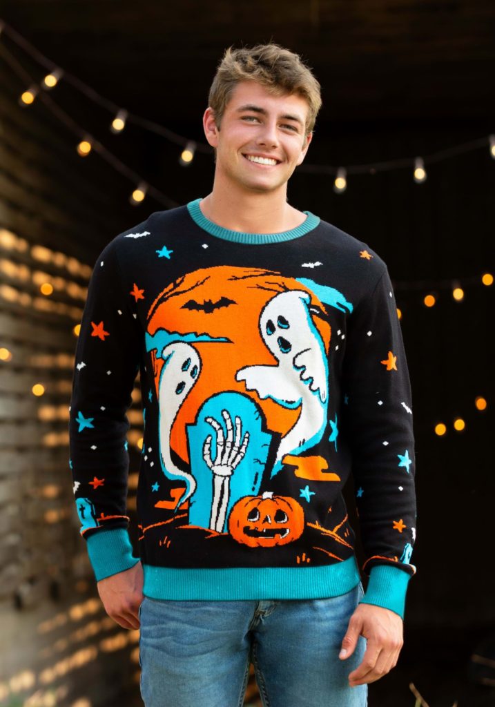 Neon Halloween Sweater for Adults Ghost Graveyard - Mad Halloween