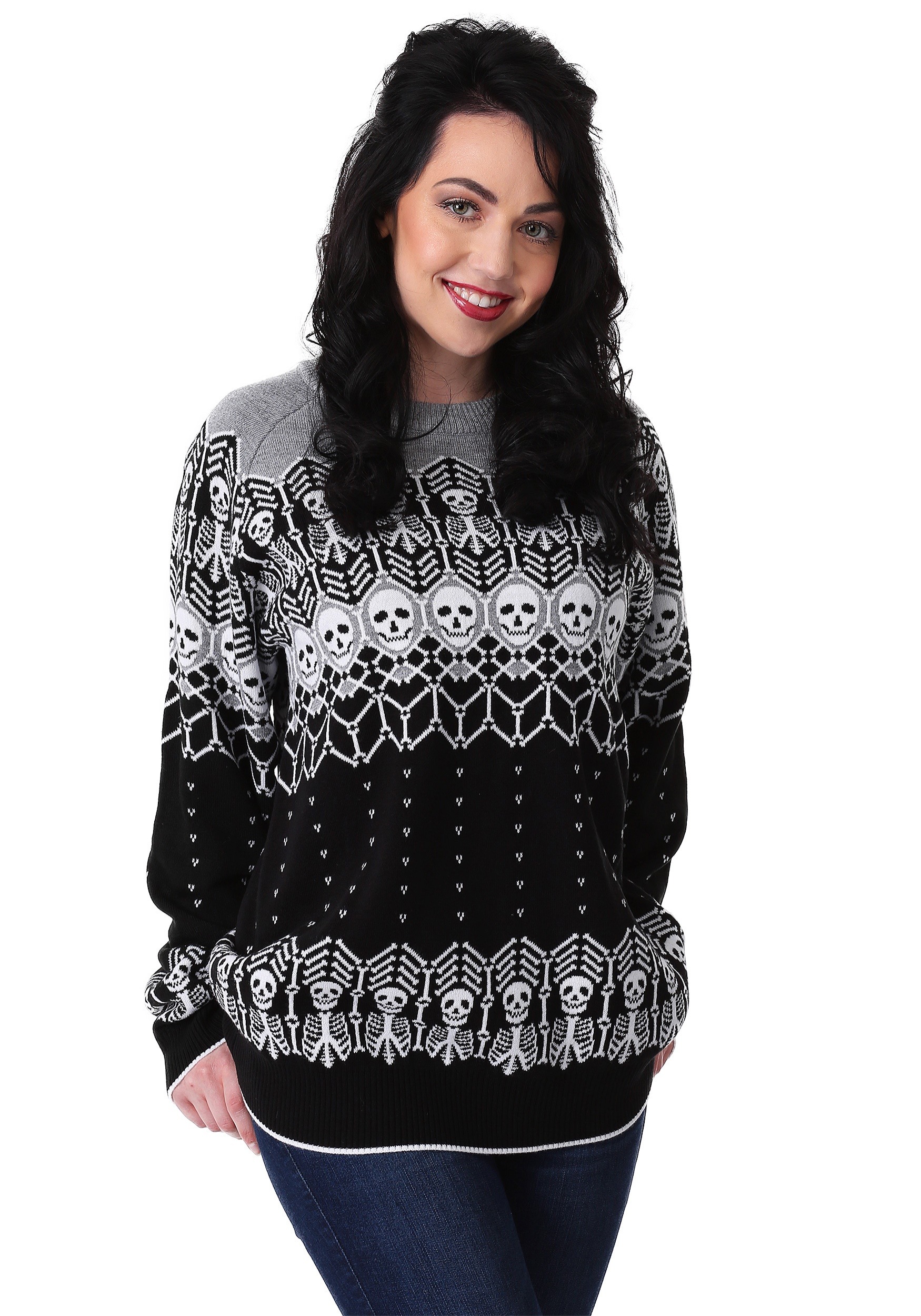 Black and White Skeleton Adult Halloween Sweater