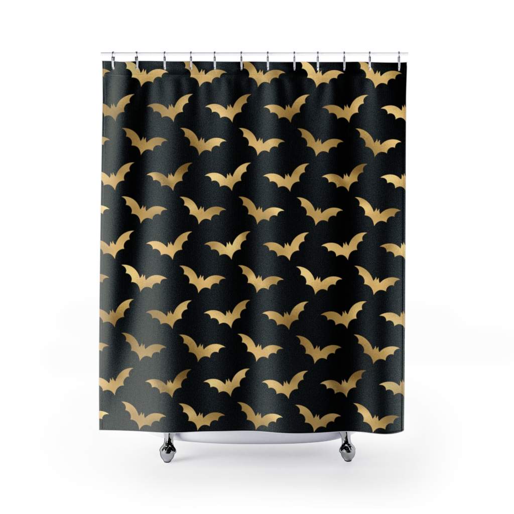 Gold Bat Halloween Shower Curtain - Halloween Decor