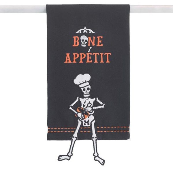 Bone Appetit Skeleton Tea Towel Embroidered - Halloween Tea Towel - Mad Halloween