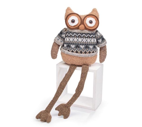 Fall Owl Plush Shelf Sitter With Dangling Legs - Mad Halloween