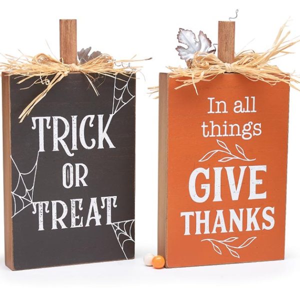 Trick Or Treat & In All Things Give Thanks Fall Halloween Reversible Sign