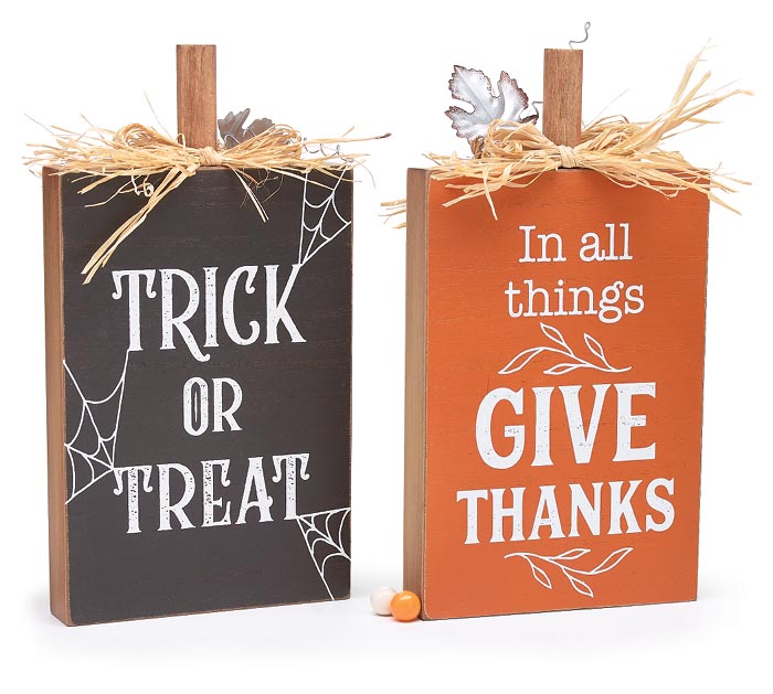 Trick Or Treat & In All Things Give Thanks Fall Halloween Reversible Sign