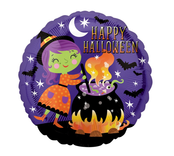 17" Happy Halloween Foil Balloon Witch & Cauldron - Mad Halloween