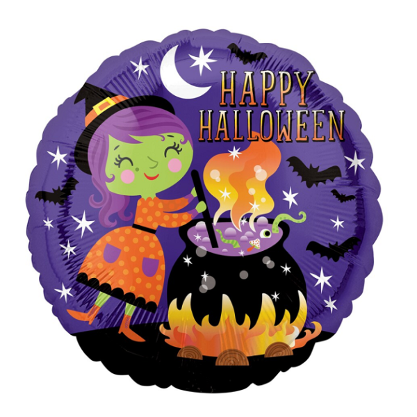 17" Happy Halloween Foil Balloon Witch & Cauldron - Mad Halloween