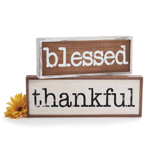 Thanksgving Decor Blessed & Thankful Fall Signs Set of 2 - Mad Halloween