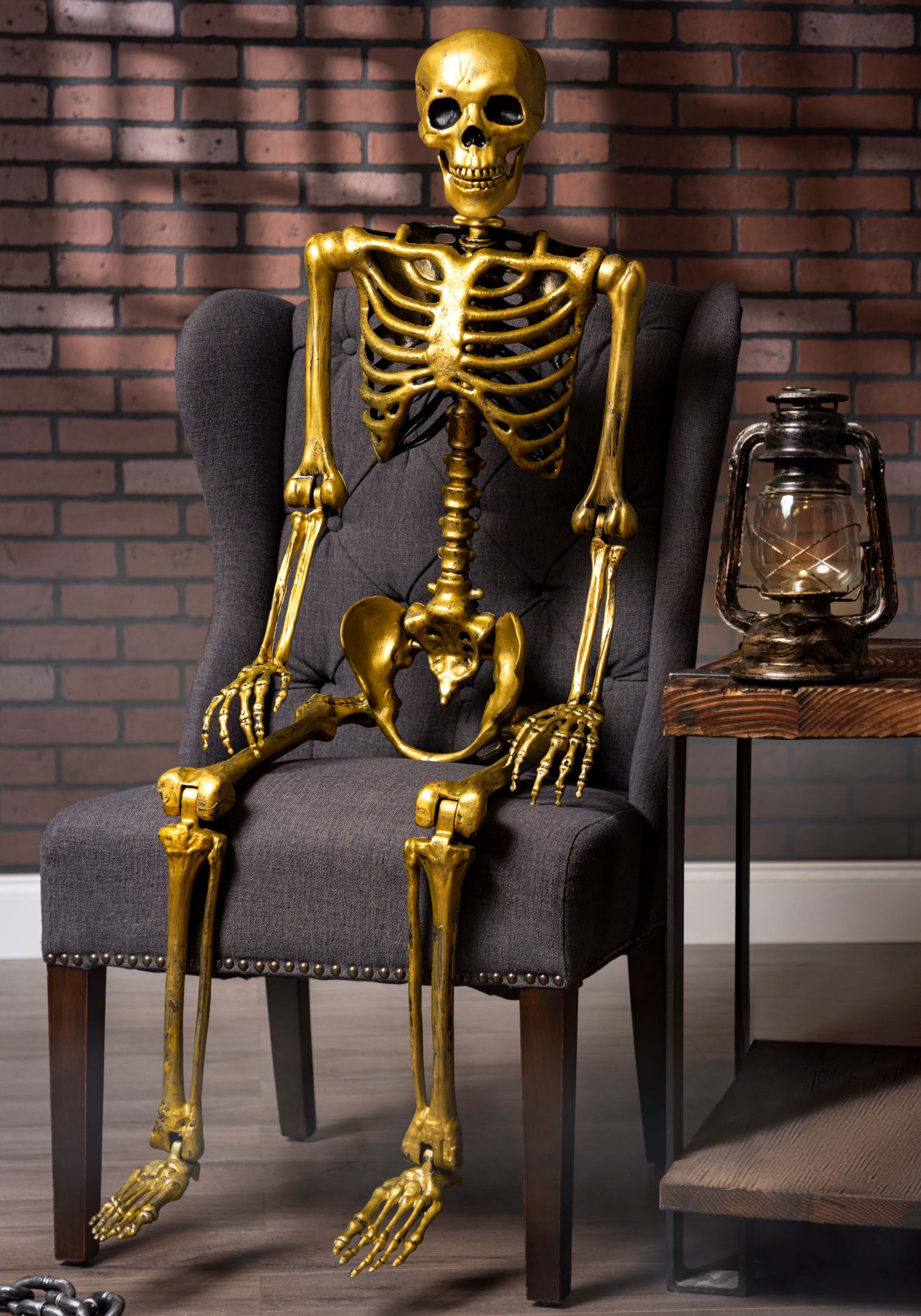 60" Gold Posable Life Size Skeleton Prop - Mad Halloween