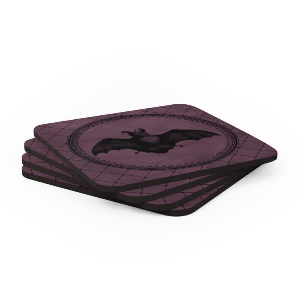 Gothic Victorian Style Bat Corkwood Coaster Set - Mad Halloween