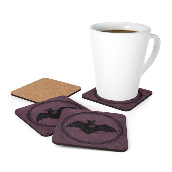 Gothic Victorian Style Bat Corkwood Coaster Set - Mad Halloween