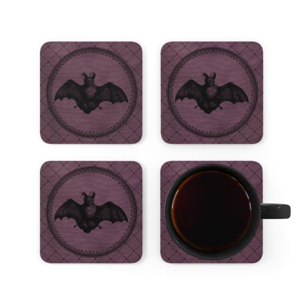 Gothic Victorian Style Bat Corkwood Coaster Set - Mad Halloween