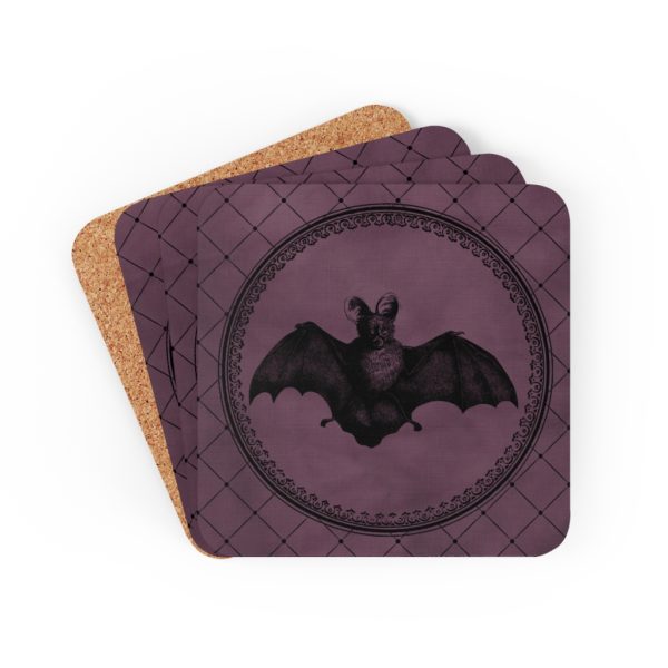 Gothic Victorian Style Bat Corkwood Coaster Set - Mad Halloween