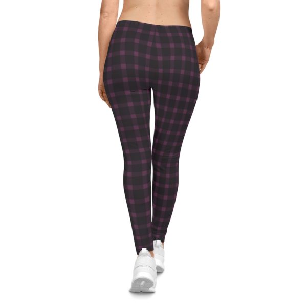 Purple & Black Plaid Casual Leggings For Women, Fall, Halloween