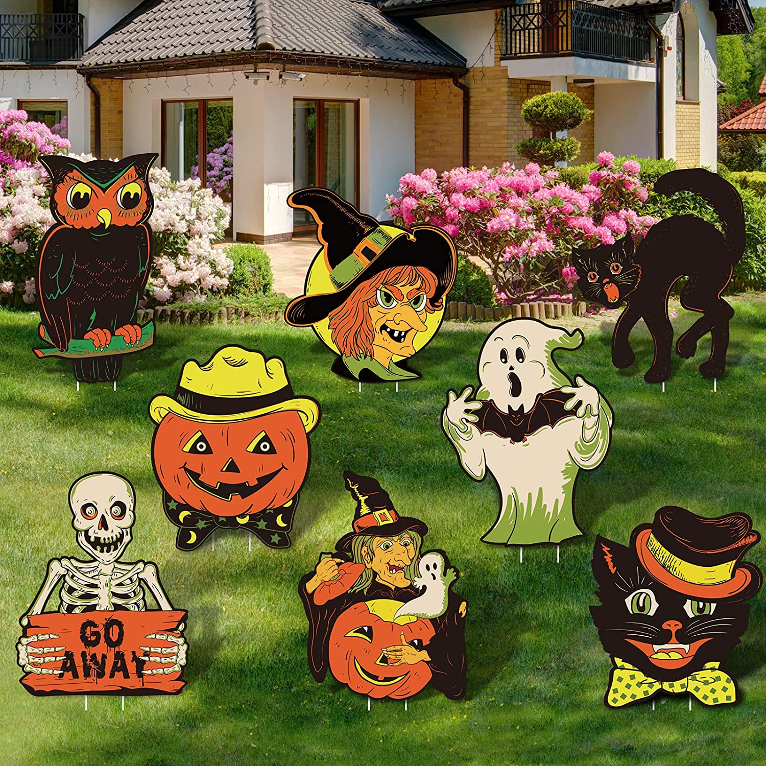 Vintage Halloween Yard Stake Signs Set of 8 Lawn Decorations