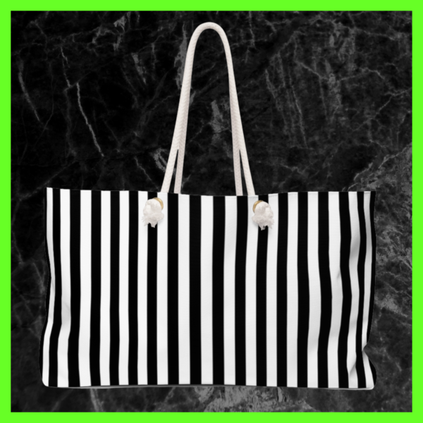 Black & White Striped Halloween Weekender Tote Bag - Mad Halloween