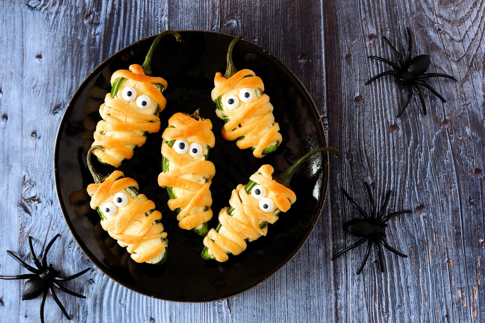 Mummy Food - Stuffed Cheesy Jalapeno Mummy Poppers - Mad Halloween