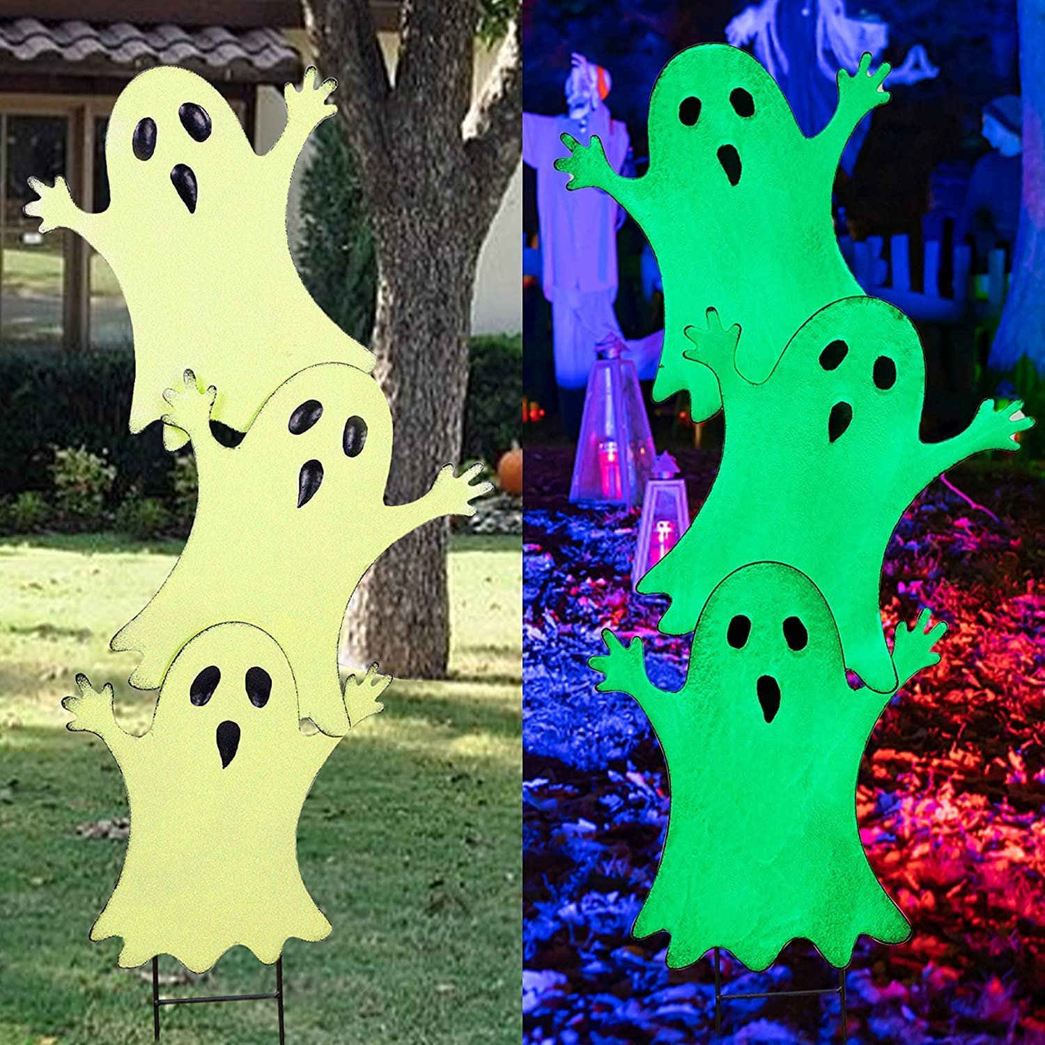  6 Pack Halloween Outdoor Decorations Glow in the Dark  Halloween Yard Stakes Scary Halloween Yard Signs Silhouette Front Signs for  Family Home Lawn Garden Black Cat Bones Ghost Halloween Decor 