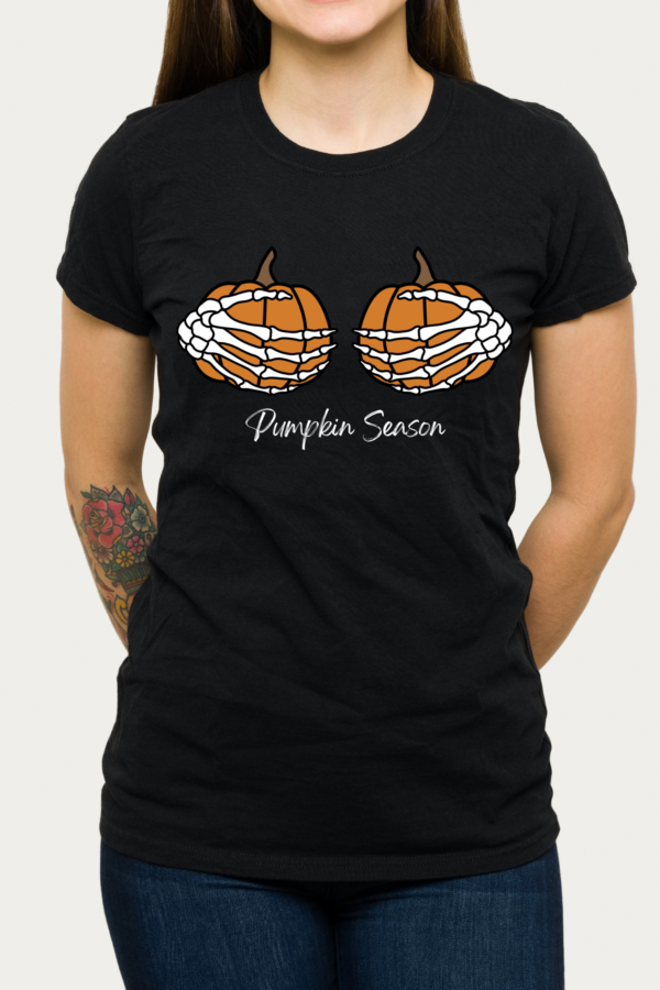 Pumpkin Season Skeleton Hands T-Shirt for Women - Mad Halloween