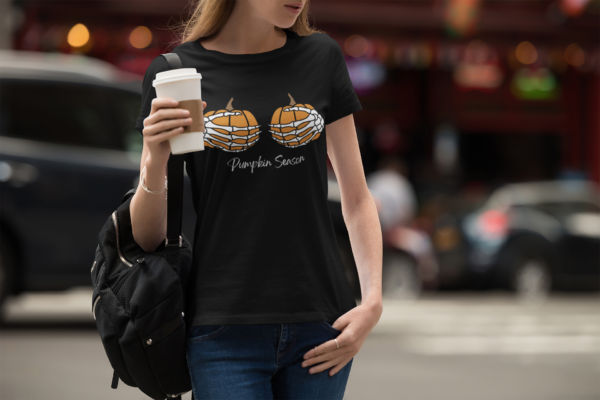 Pumpkin Season Skeleton Hands T-Shirt for Women - Mad Halloween