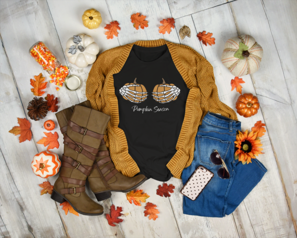 Pumpkin Season Skeleton Hands T-Shirt for Women - Mad Halloween