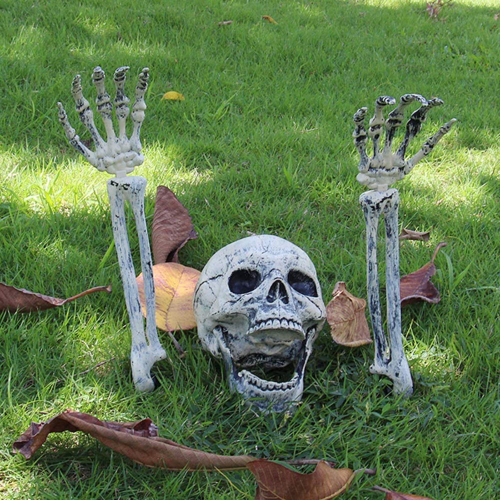 Skeleton Ground Breaker Arms and Skull Halloween Yard Decoration 