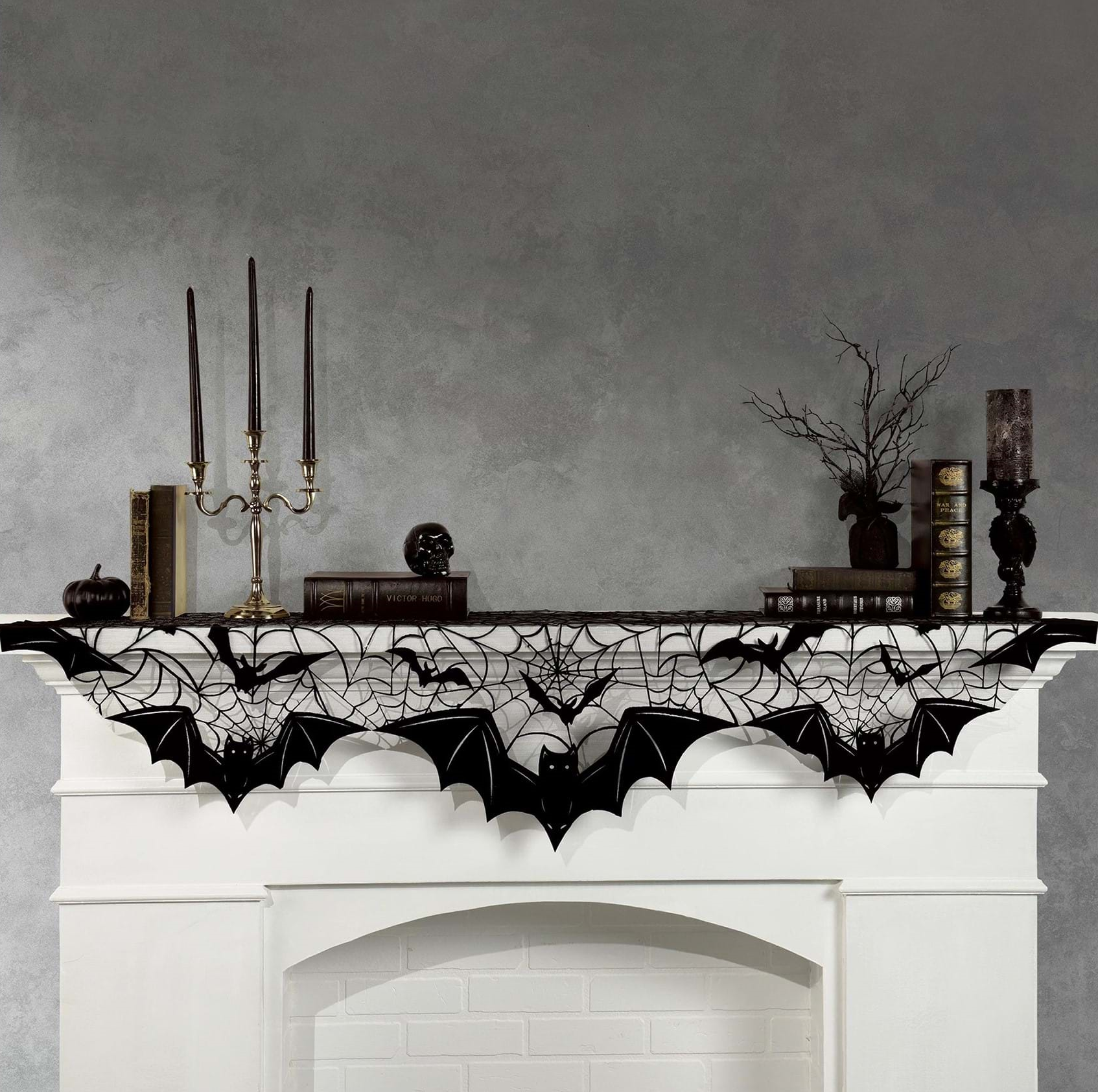 Scary Decor - 5 Foot Bat Mantel Runner Decoration - Mad Halloween