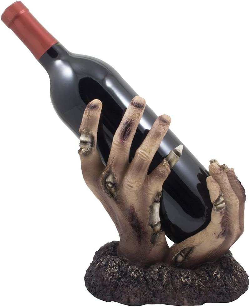 Zombie Rising up from The Grave Halloween Wine Bottle Holder Sculpture for Scary Halloween Party Decorations and Spooky Gothic Home Decor