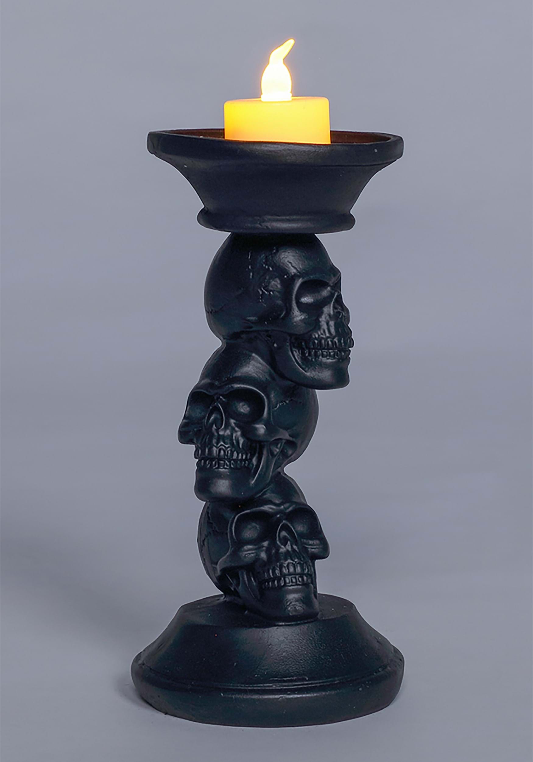 7" Resin Halloween Black Skull Candle Holder Decoration - Scary Decor