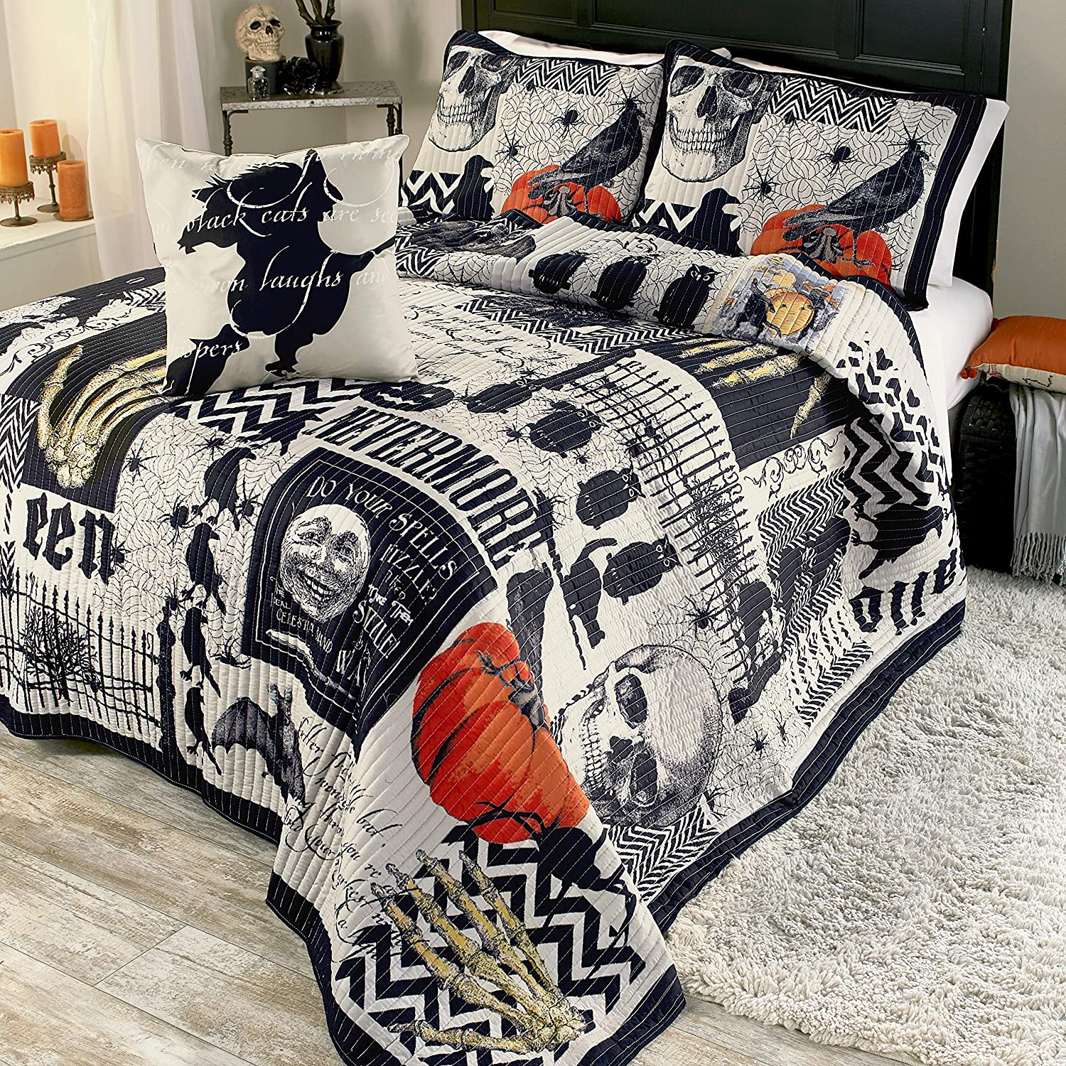  The Lakeside Collection Nevermore Halloween Quilt Set with Pillow Shams - Halloween Decor