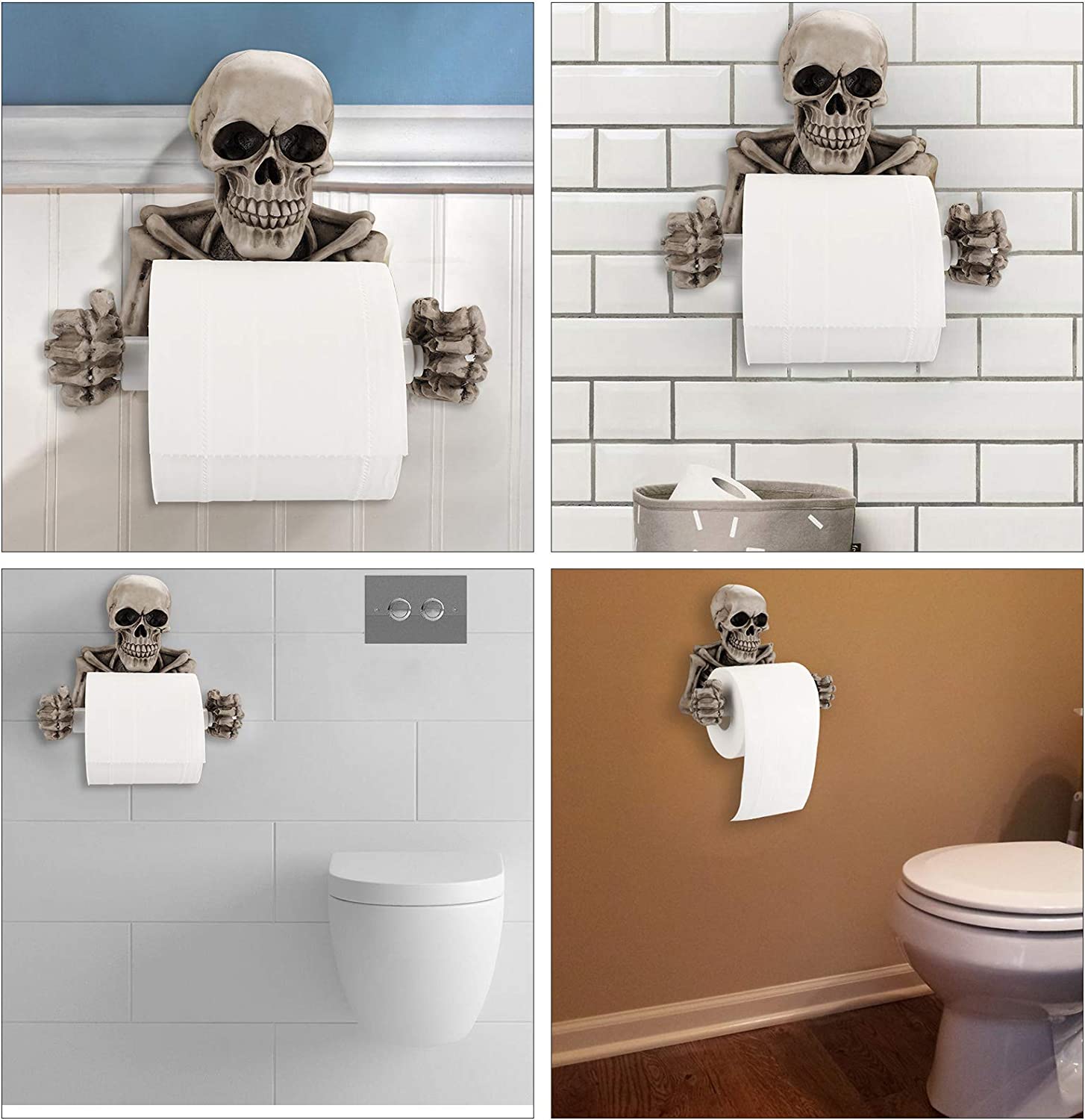 Skull Halloween Skeleton Bathroom Toilet Paper Holder Scary Decor