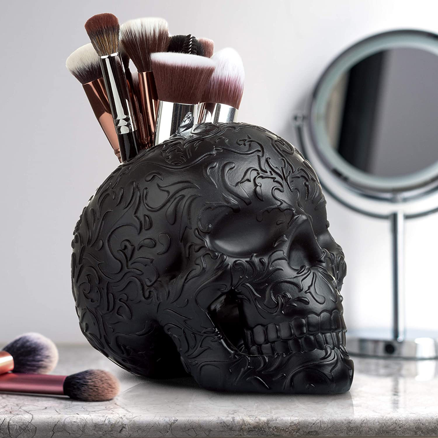 Skull Makeup Brush Holder, Pen Holder, Vanity, Desk, Office Organizer, Stationary, Decor Planter