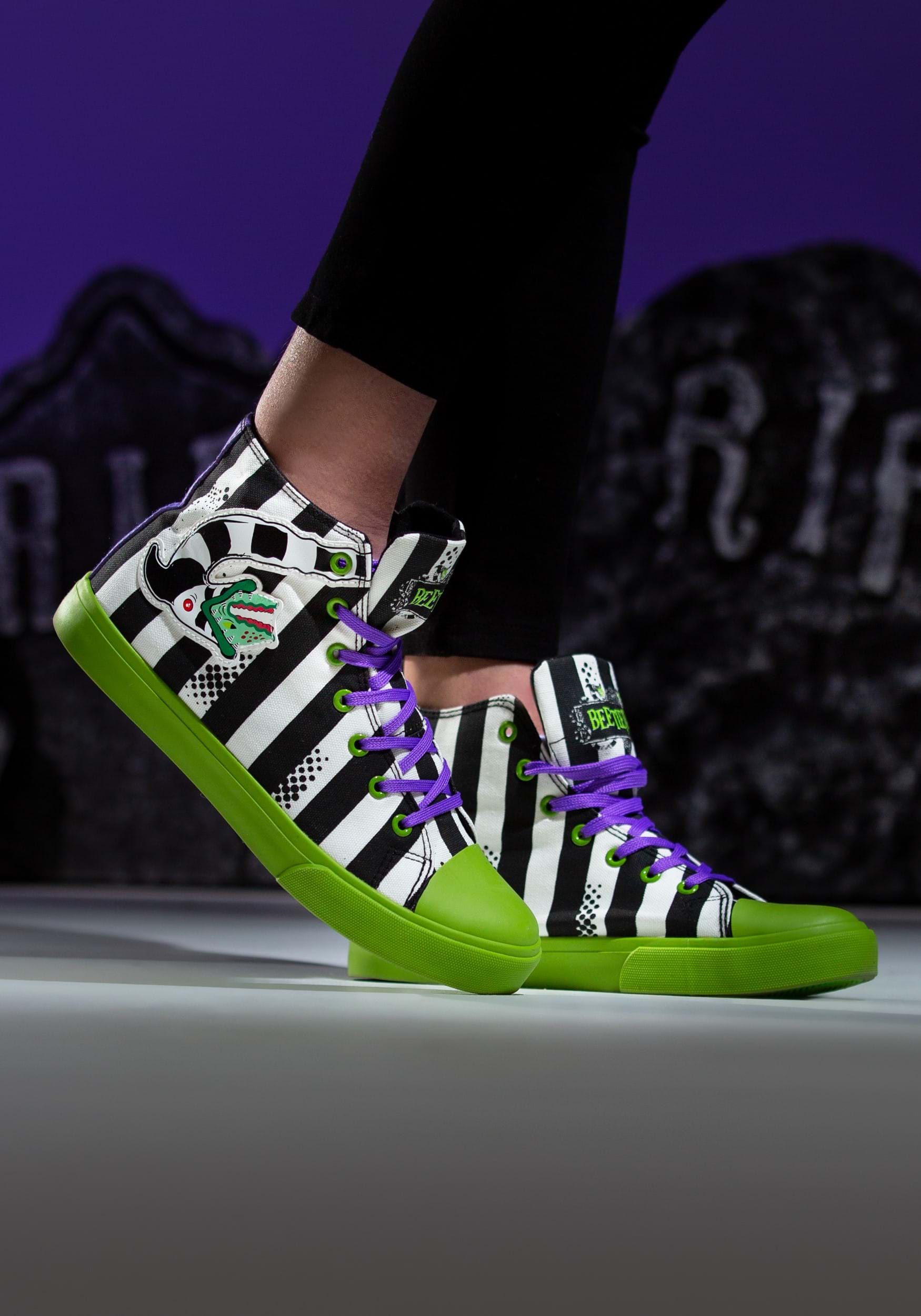 Unisex Beetlejuice Black and White Striped Sneakers - Mad Halloween