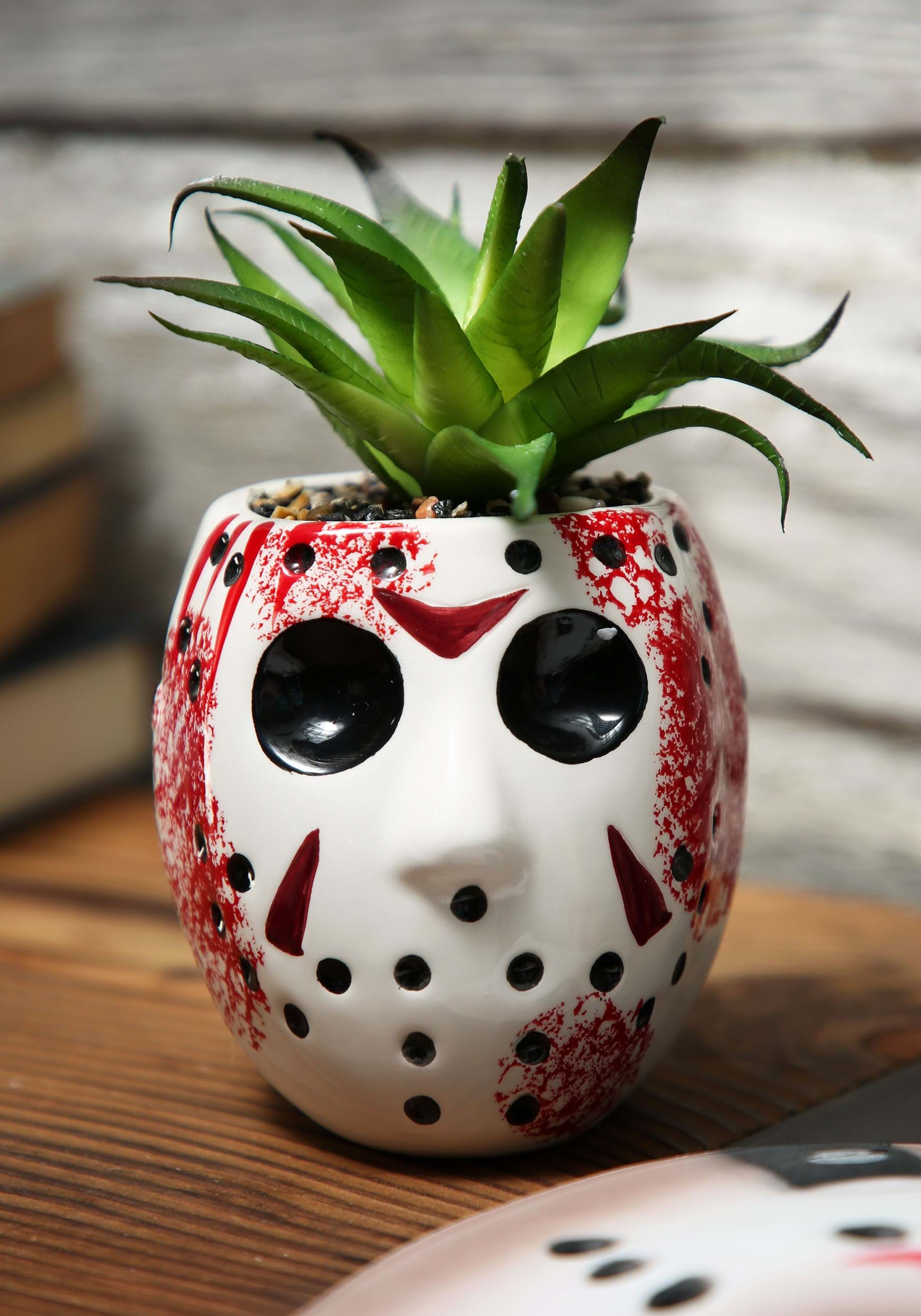 Scary Halloween Decor - Ceramic Jason Mask Decorative Planter - Mad Halloween