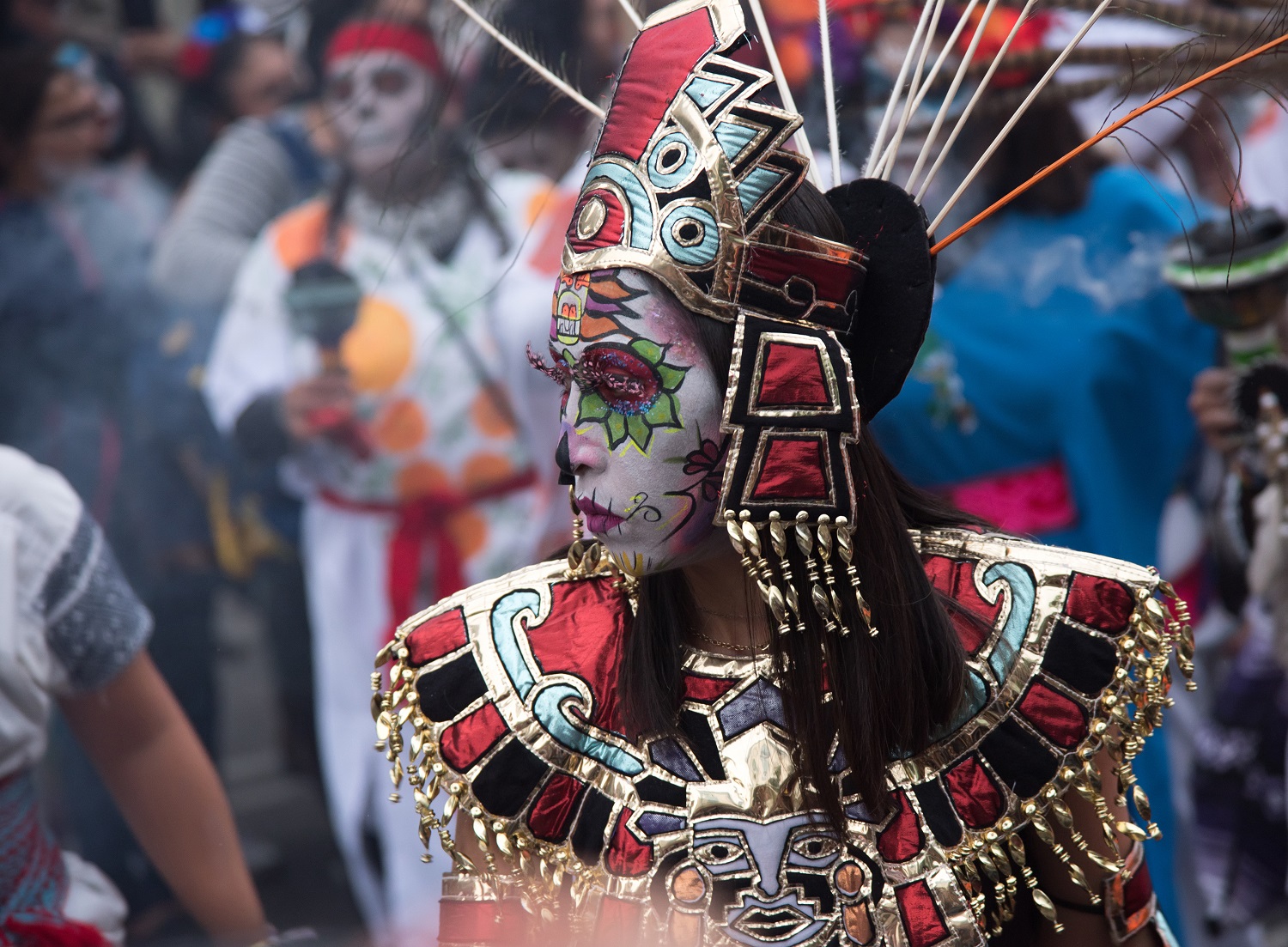 Traditional Mexican Dia de Los Muertos Costume in Parade