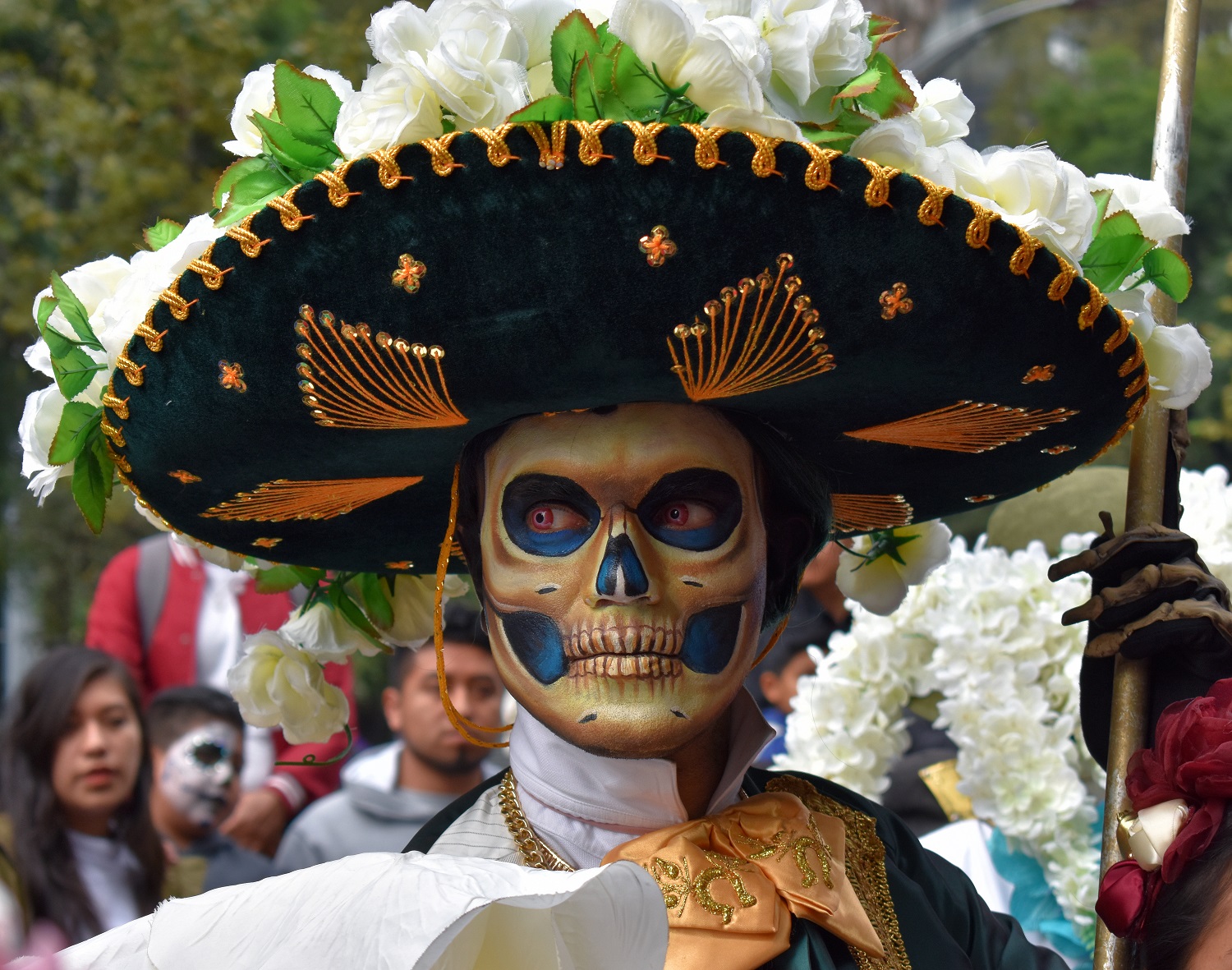Day of the Dead Traditional Mexican Costume with Skull Makeup Dia de Los Muertos 