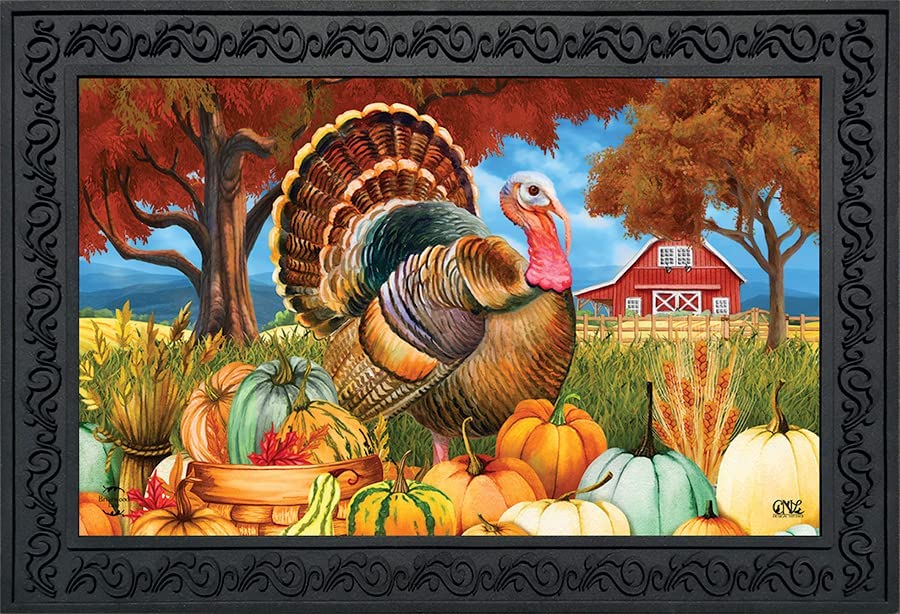 Turkey and Pumpkins Fall Doormat Thanksgiving Farm - Thanksgiving Decor