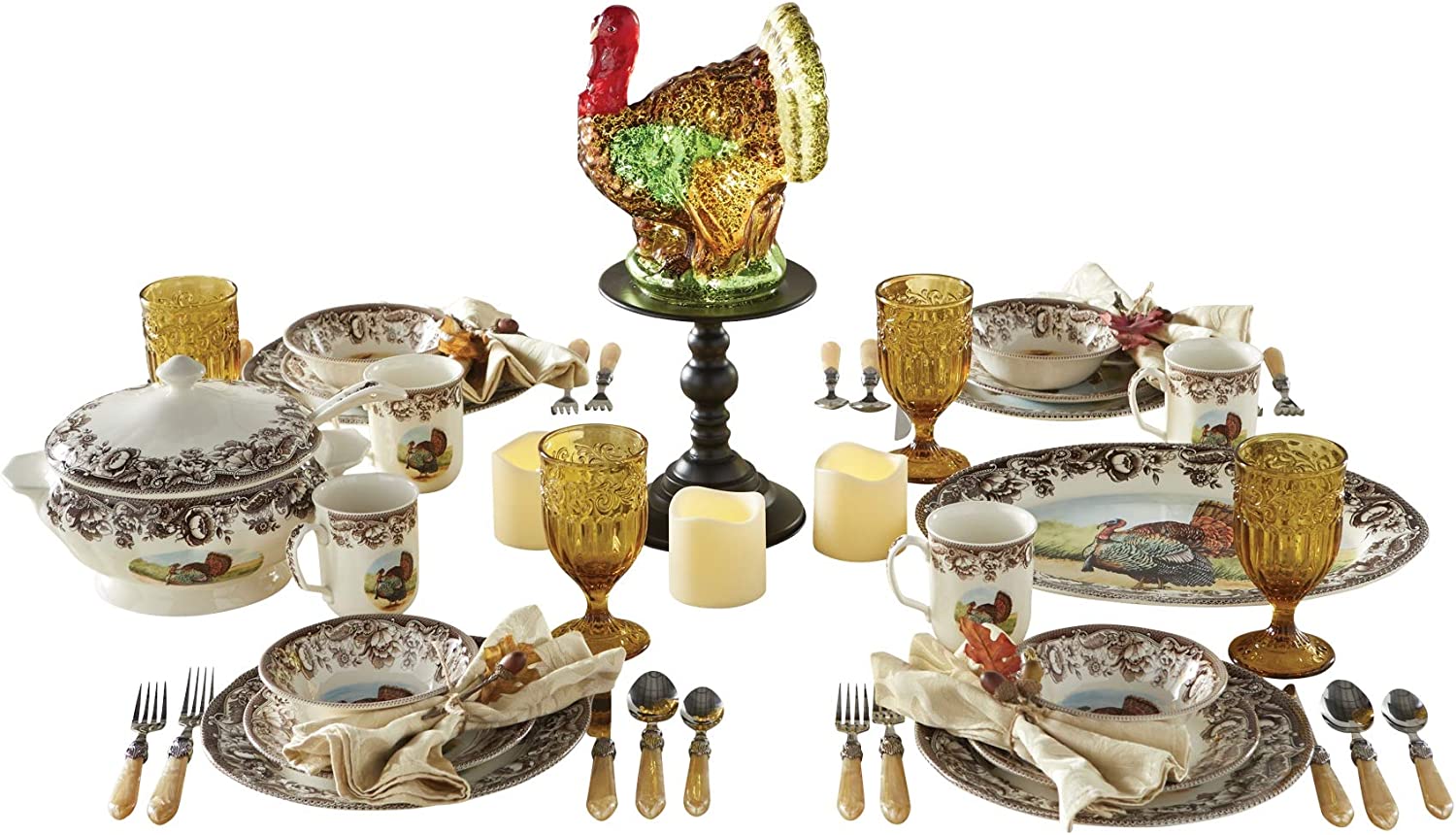 BrylaneHome 16 Piece Turkey Thanksgiving Dinnerware Set, Thanksgiving Table Decor