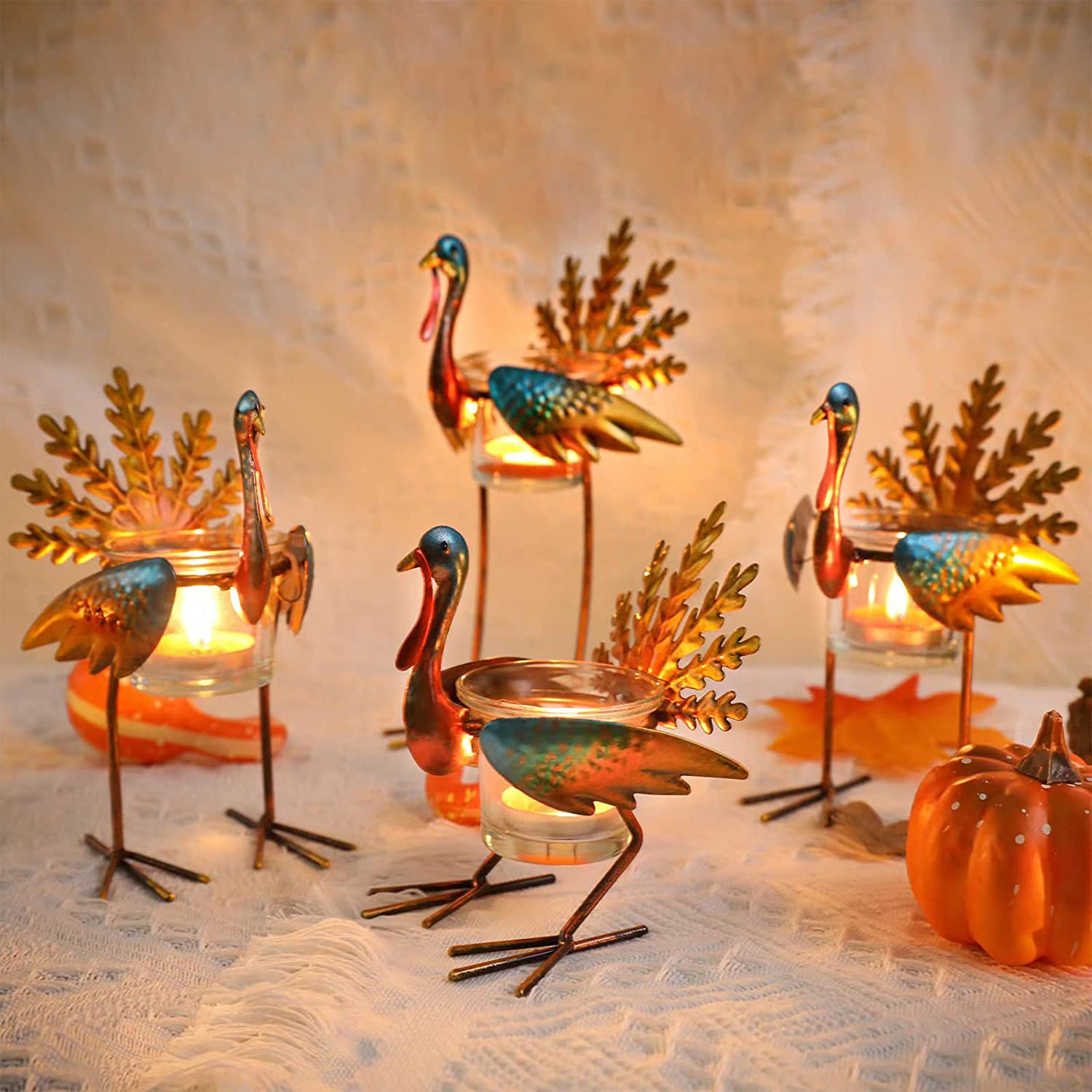 Thanksgiving Turkey Candle Holder, Set of 4 Tea Light Candles Holders - Thanksgiving Decorations